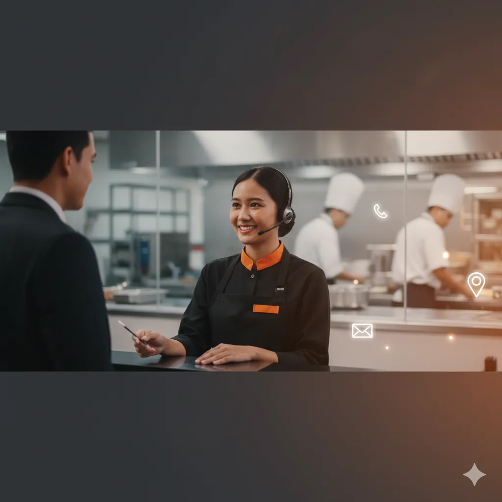 Professional support staff member with headset assisting client