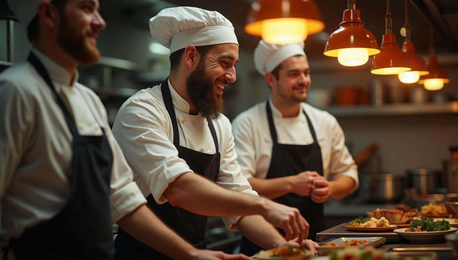Stadium kitchen team preparing for a major match-day food service
